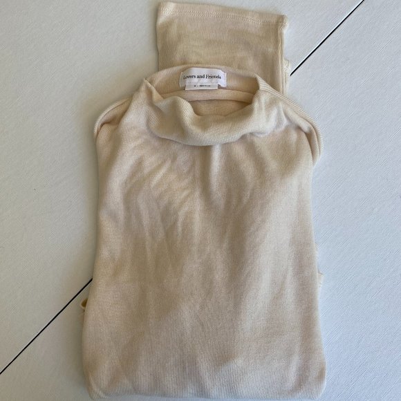 Lovers + Friends Tops - Lovers and Friends "Mandy Top" in Tan/Cream with Mock-Neck Top Size M